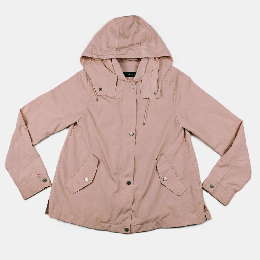 Zara Ruffle Back Pastel Pink Lightweight Rain Jacket Size XS Coquette Balletcore